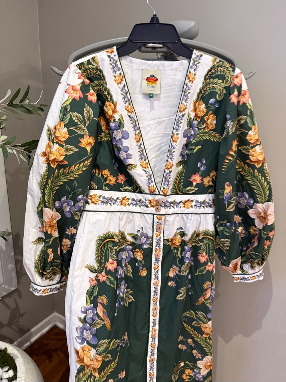 Farm Rio Nature green long sleeve floral Maxi dress - Picture 3 of 11